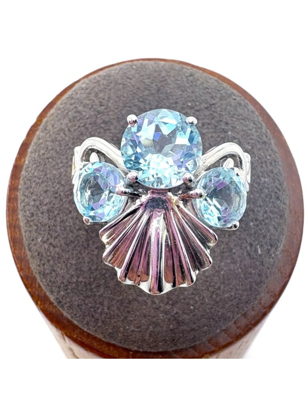 Blue Topaz Three Stone Angel Design Ring VTG Sterling Silver 925 Size 7
